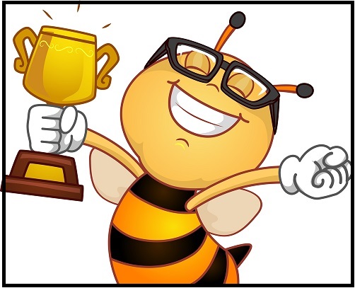 Illustration of a Happy Bee Holding a Golden Trophy